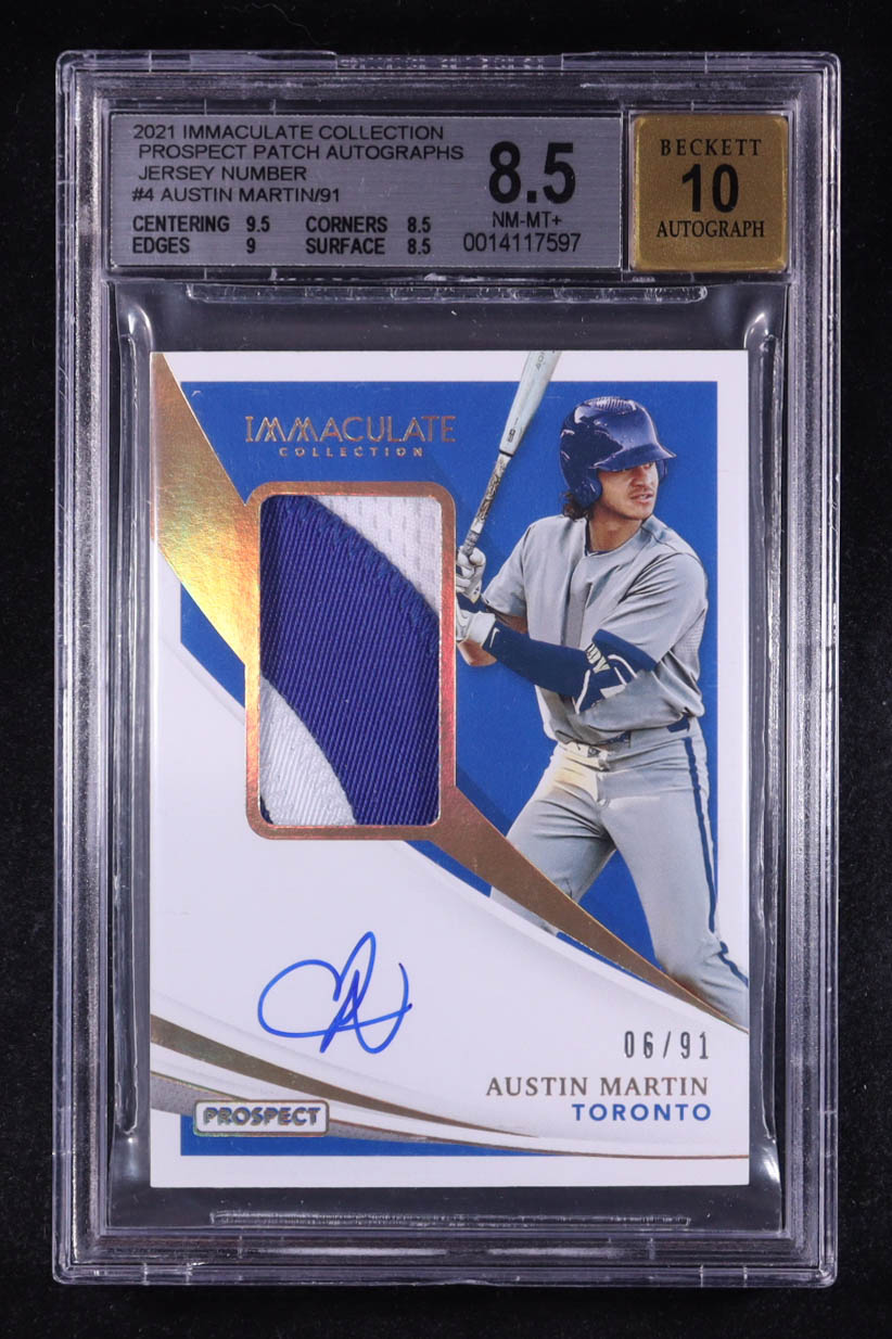 Austin Martin 2021 Panini Immaculate Collection Prospect Patch Jersey Number Autographs #PPA-AM RC #06/91 (BGS 8.5 | Autograph Graded BGS 10) at PristineAuction.com Austin Martin 2021 Panini Immaculate Collection Prospect Patch Jersey Number Autographs #PPA-AM RC #06/91 (BGS 8.5 | Autograph Graded BGS 10) at PristineAuction.com