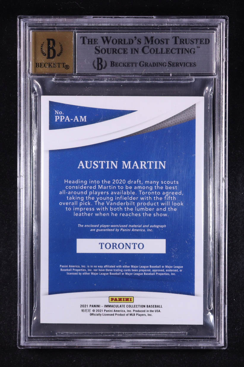 Austin Martin 2021 Panini Immaculate Collection Prospect Patch Jersey Number Autographs #PPA-AM RC #06/91 (BGS 8.5 | Autograph Graded BGS 10) at PristineAuction.com Austin Martin 2021 Panini Immaculate Collection Prospect Patch Jersey Number Autographs #PPA-AM RC #06/91 (BGS 8.5 | Autograph Graded BGS 10) at PristineAuction.com