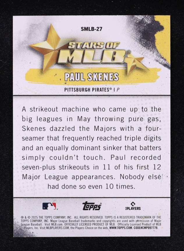 Paul Skenes 2025 Topps Stars of MLB #SMLB27 at PristineAuction.com Paul Skenes 2025 Topps Stars of MLB #SMLB27 at PristineAuction.com