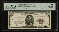 1929 U.S. $5 National Currency Note, Kansas City - Fr.1850-J Signed: Jones / Woods / Netterstrom / McDougal (PMG CHOICE EF45) at PristineAuction.com