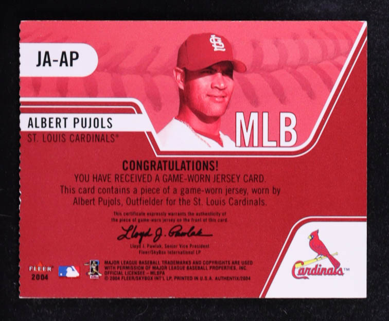 Albert Pujols 2004 Fleer Authentix Game-Worn Jersey #JA-AP at PristineAuction.com Albert Pujols 2004 Fleer Authentix Game-Worn Jersey #JA-AP at PristineAuction.com