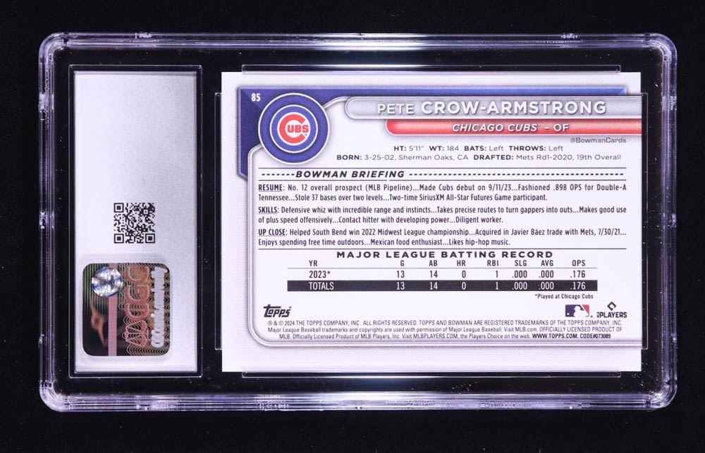 Pete Crow-Armstrong 2024 Bowman #85 RC (CGC 10) at PristineAuction.com Pete Crow-Armstrong 2024 Bowman #85 RC (CGC 10) at PristineAuction.com