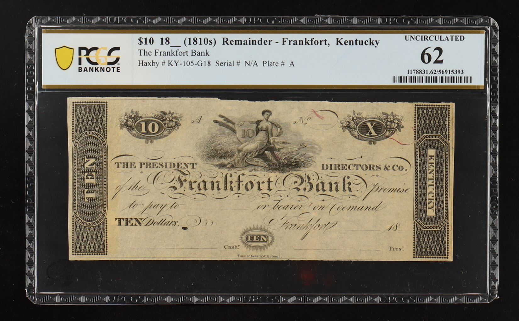 1810's Kentucky $10 Dollar Currency Note - The Frankfort Bank (PCGS UNCIRCULATED 62) at PristineAuction.com 1810's Kentucky $10 Dollar Currency Note - The Frankfort Bank (PCGS UNCIRCULATED 62) at PristineAuction.com