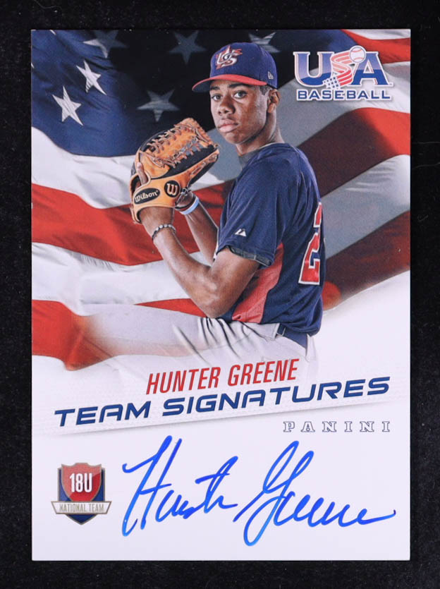 Hunter Greene 2015 Panini USA Baseball Box Set Team Signatures #18U-HG RC #433/499 at PristineAuction.com Hunter Greene 2015 Panini USA Baseball Box Set Team Signatures #18U-HG RC #433/499 at PristineAuction.com