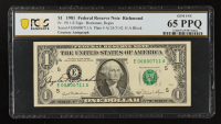 1981 U.S. $1 Federal Reserve Note, Richmond - Fr.1911-E - Courtesy Autograph: U.S. Treasurer Angela M. Buchanan (PCGS GEM UNC 65 PPQ) at PristineAuction.com