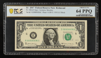 2017 U.S. $1 Federal Reserve Note, Richmond - Fr.3004-E Signed: Carranza / Mnuchin (PCGS CHOICE UNC 64PPQ) at PristineAuction.com