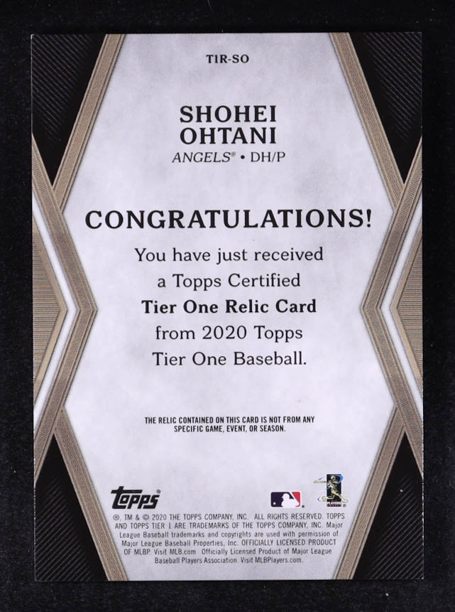 Shohei Ohtani 2020 Topps Tier One Relics #T1RSO #097/395 at PristineAuction.com Shohei Ohtani 2020 Topps Tier One Relics #T1RSO #097/395 at PristineAuction.com