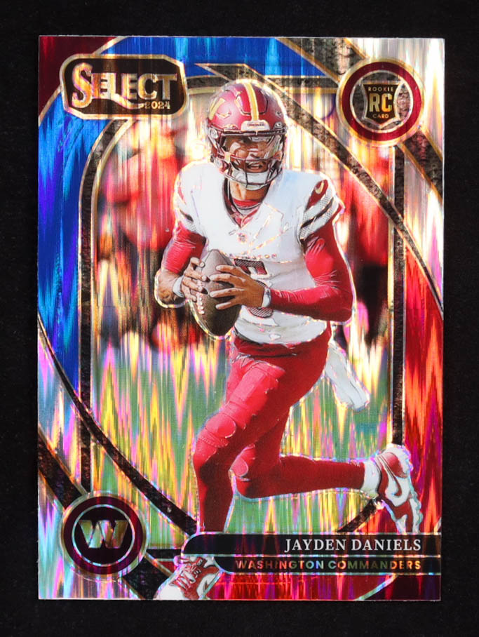 Jayden Daniels 2024 Select Prizm Red and Blue Shock #217 RC at PristineAuction.com Jayden Daniels 2024 Select Prizm Red and Blue Shock #217 RC at PristineAuction.com