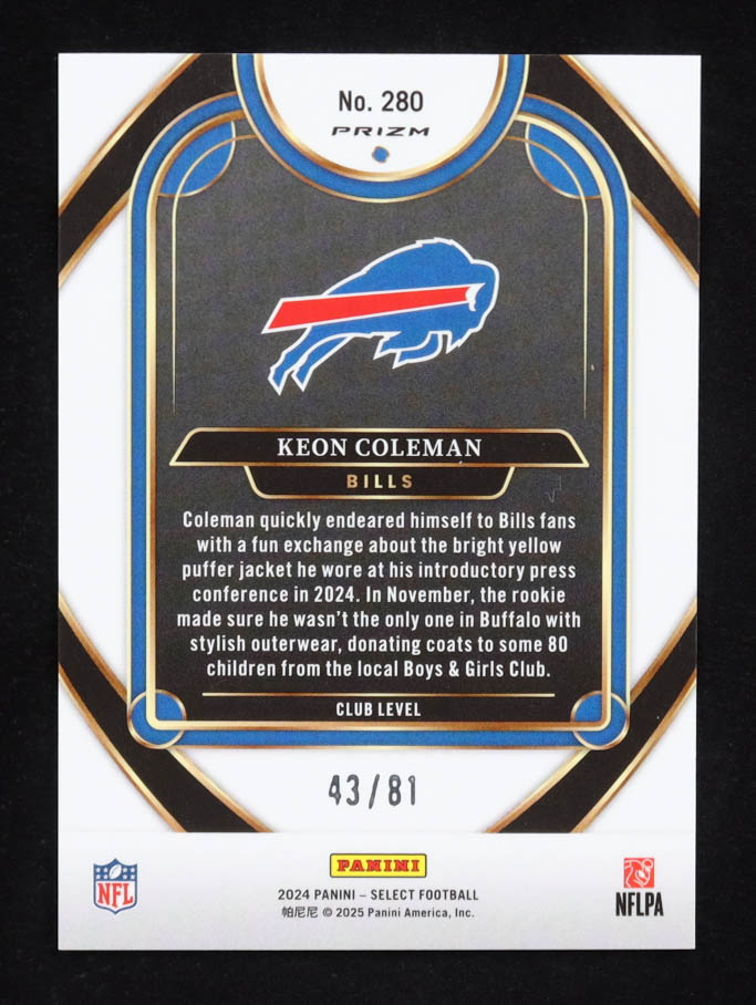 Keon Coleman 2024 Select Prizm Dragon Scale #280 #43/81 RC at PristineAuction.com Keon Coleman 2024 Select Prizm Dragon Scale #280 #43/81 RC at PristineAuction.com