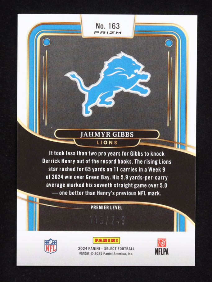 Jahmyr Gibbs 2024 Select Prizm Tri Color #163 #115/249 at PristineAuction.com Jahmyr Gibbs 2024 Select Prizm Tri Color #163 #115/249 at PristineAuction.com