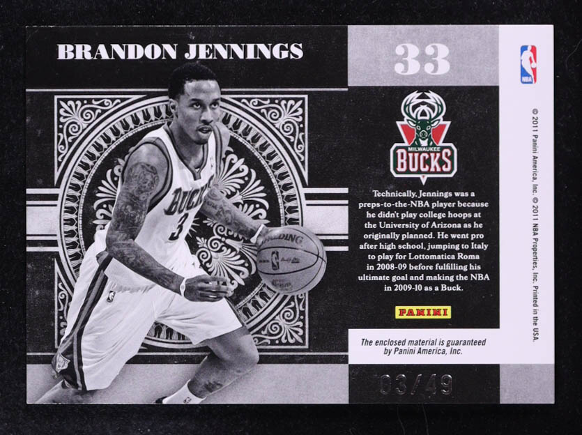 Brandon Jennings 2011 Panini Playoff National Treasures Colossal #33 #03/49 at PristineAuction.com Brandon Jennings 2011 Panini Playoff National Treasures Colossal #33 #03/49 at PristineAuction.com