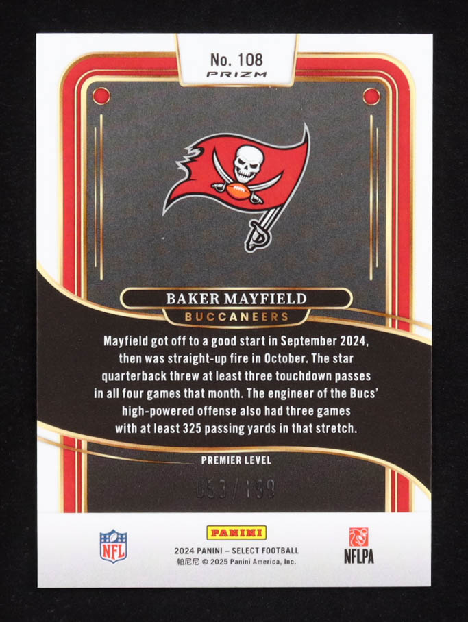 Baker Mayfield 2024 Select Prizm White Shock #108 #53/199 at PristineAuction.com Baker Mayfield 2024 Select Prizm White Shock #108 #53/199 at PristineAuction.com