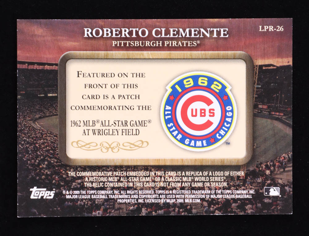 Roberto Clemente 2009 Topps Legends Commemorative Patch #LPR26 / 1962 All-Star Game, Wrigley Field at PristineAuction.com Roberto Clemente 2009 Topps Legends Commemorative Patch #LPR26 / 1962 All-Star Game, Wrigley Field at PristineAuction.com