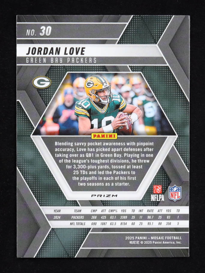 Jordan Love 2025 Panini Mosaic Mosaic Reactive Blue #30 at PristineAuction.com Jordan Love 2025 Panini Mosaic Mosaic Reactive Blue #30 at PristineAuction.com