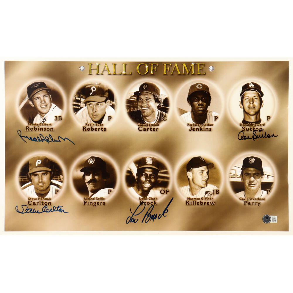 MLB Hall of Famers 12x20 Photo Signed by (4) with Don Sutton, Lou Brock, Brooks Robinson, Steve Carlton (Beckett) at PristineAuction.com