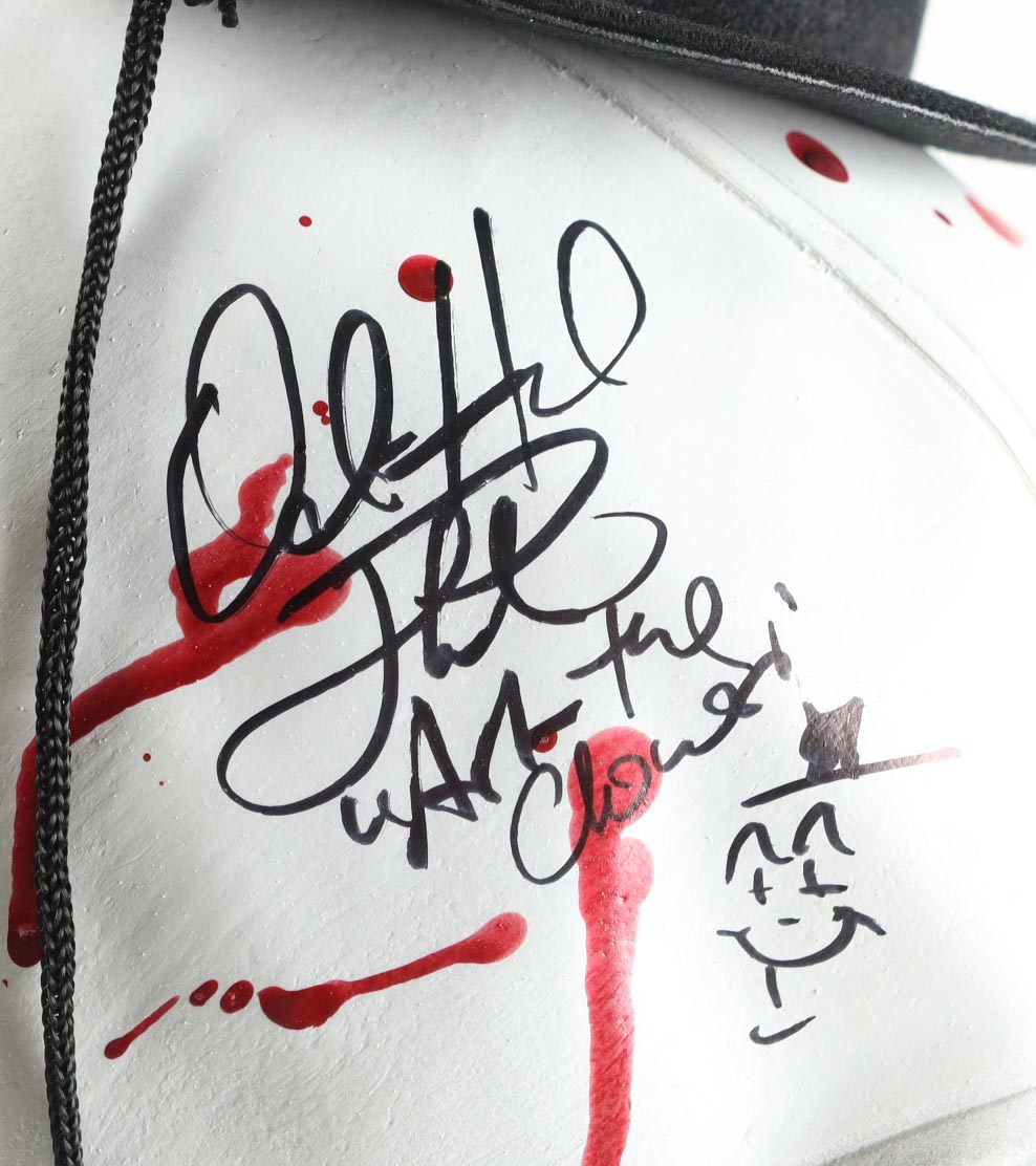 David Howard Thornton Signed "Terrifier" Art the Clown Mask Inscribed "Art the Clown" with Hand-Drawn Art Sketch (JSA) at PristineAuction.com David Howard Thornton Signed "Terrifier" Art the Clown Mask Inscribed "Art the Clown" with Hand-Drawn Art Sketch (JSA) at PristineAuction.com