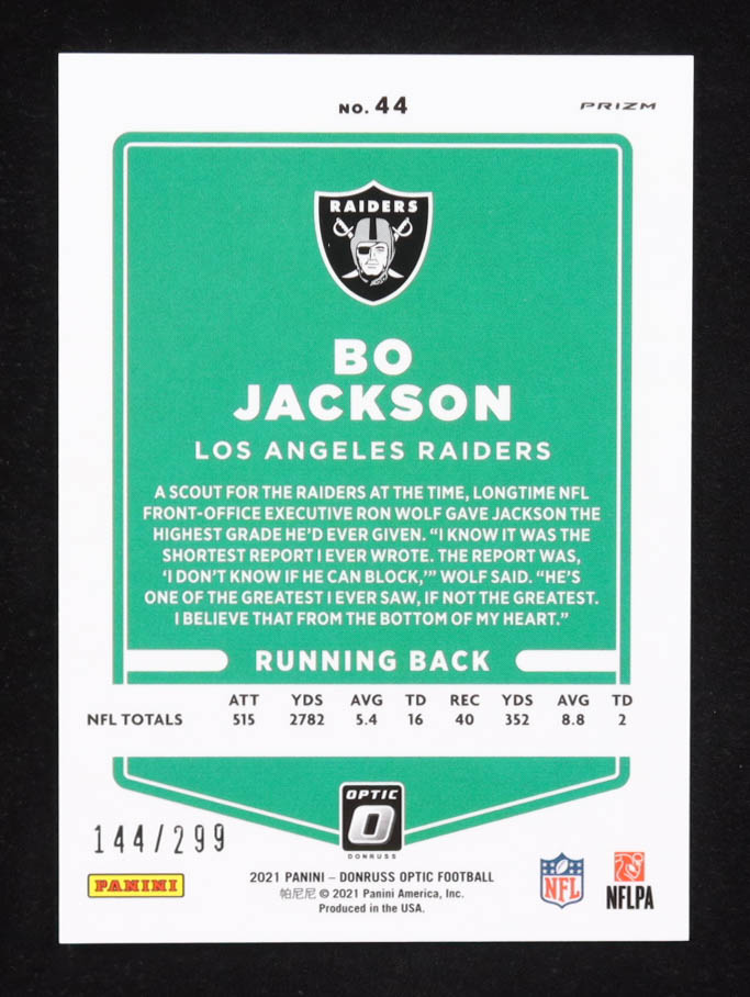 Bo Jackson 2021 Donruss Optic Wave #44 #144/299 at PristineAuction.com Bo Jackson 2021 Donruss Optic Wave #44 #144/299 at PristineAuction.com