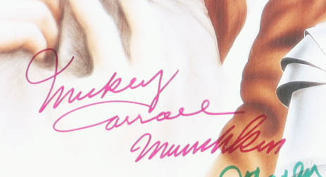 "The Wizard of Oz" 16x24 Poster Cast-Signed by (4) with Mickey Carroll, Jerry Maren, Karl Slover, & Donna Stewart Hardway with Inscriptions (JSA) at PristineAuction.com "The Wizard of Oz" 16x24 Poster Cast-Signed by (4) with Mickey Carroll, Jerry Maren, Karl Slover, & Donna Stewart Hardway with Inscriptions (JSA) at PristineAuction.com