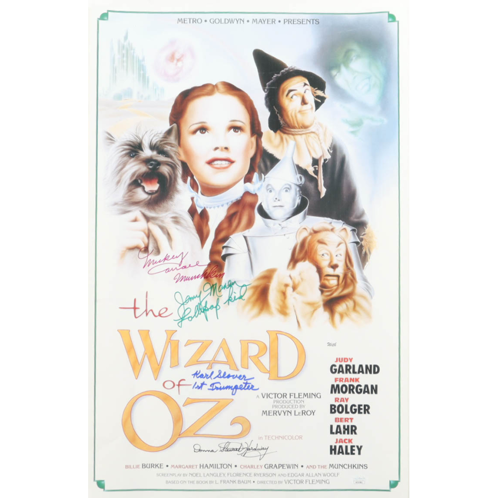 "The Wizard of Oz" 16x24 Poster Cast-Signed by (4) with Mickey Carroll, Jerry Maren, Karl Slover, & Donna Stewart Hardway with Inscriptions (JSA) at PristineAuction.com