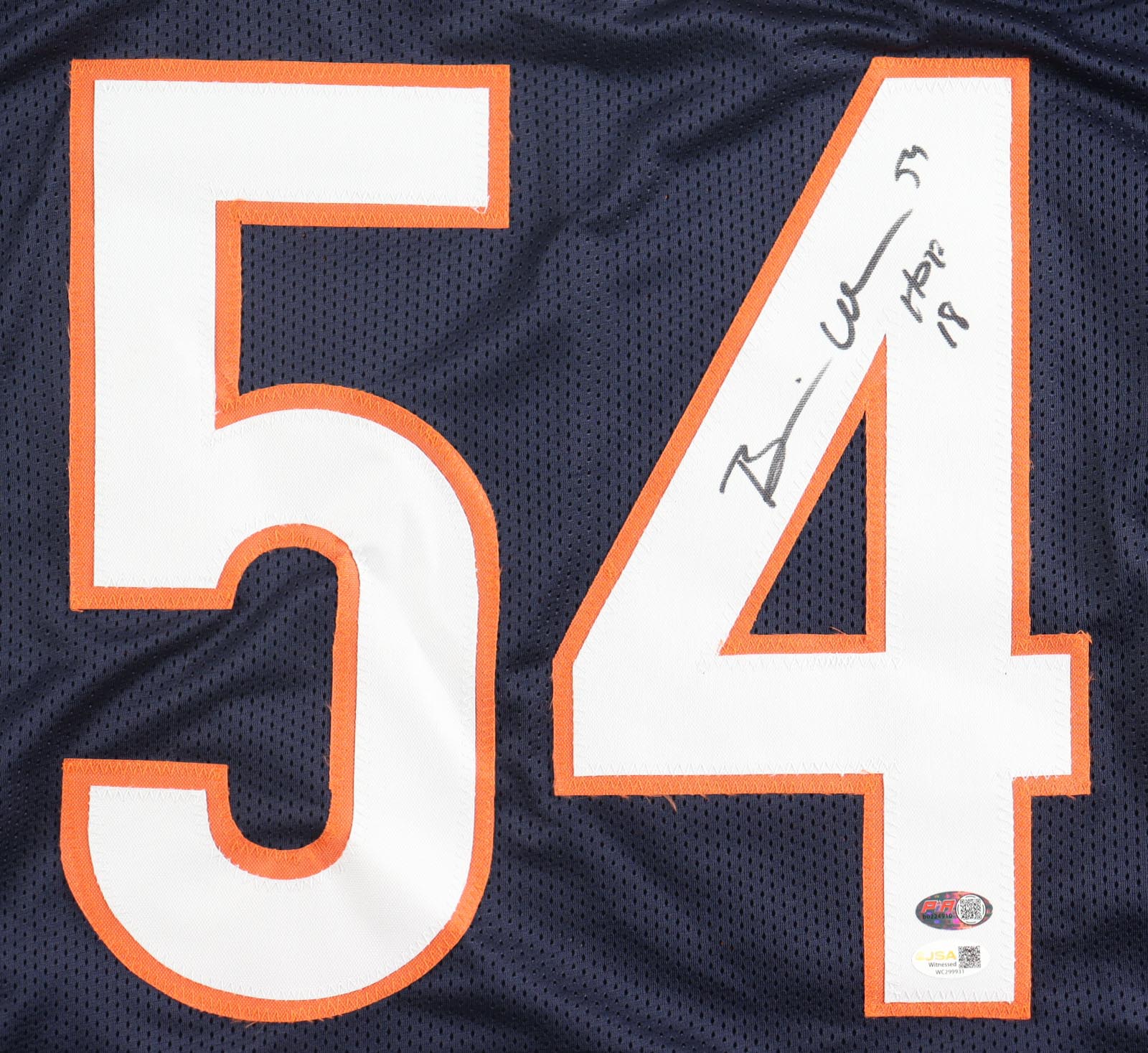 Brian Urlacher Signed Jersey Inscribed "HOF 18" (JSA) at PristineAuction.com Brian Urlacher Signed Jersey Inscribed "HOF 18" (JSA) at PristineAuction.com