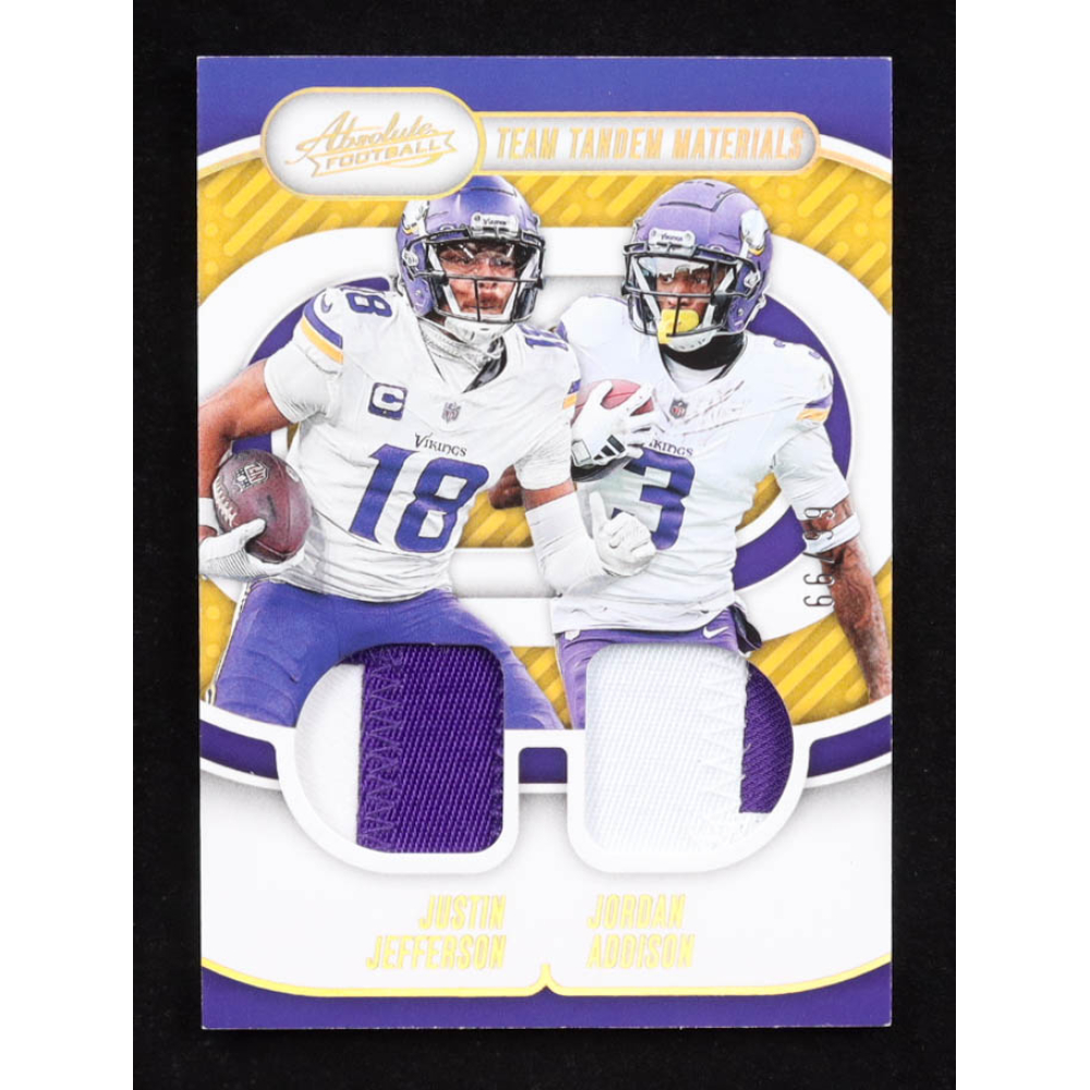 Justin Jefferson / Jordan Addison 2024 Panini Absolute Team Tandem Materials #TTM-MIN #66/99 at PristineAuction.com