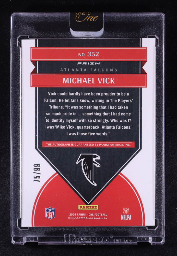 Michael Vick 2024 Panini One Once in a Franchise Autographs #352 #75/99 at PristineAuction.com Michael Vick 2024 Panini One Once in a Franchise Autographs #352 #75/99 at PristineAuction.com