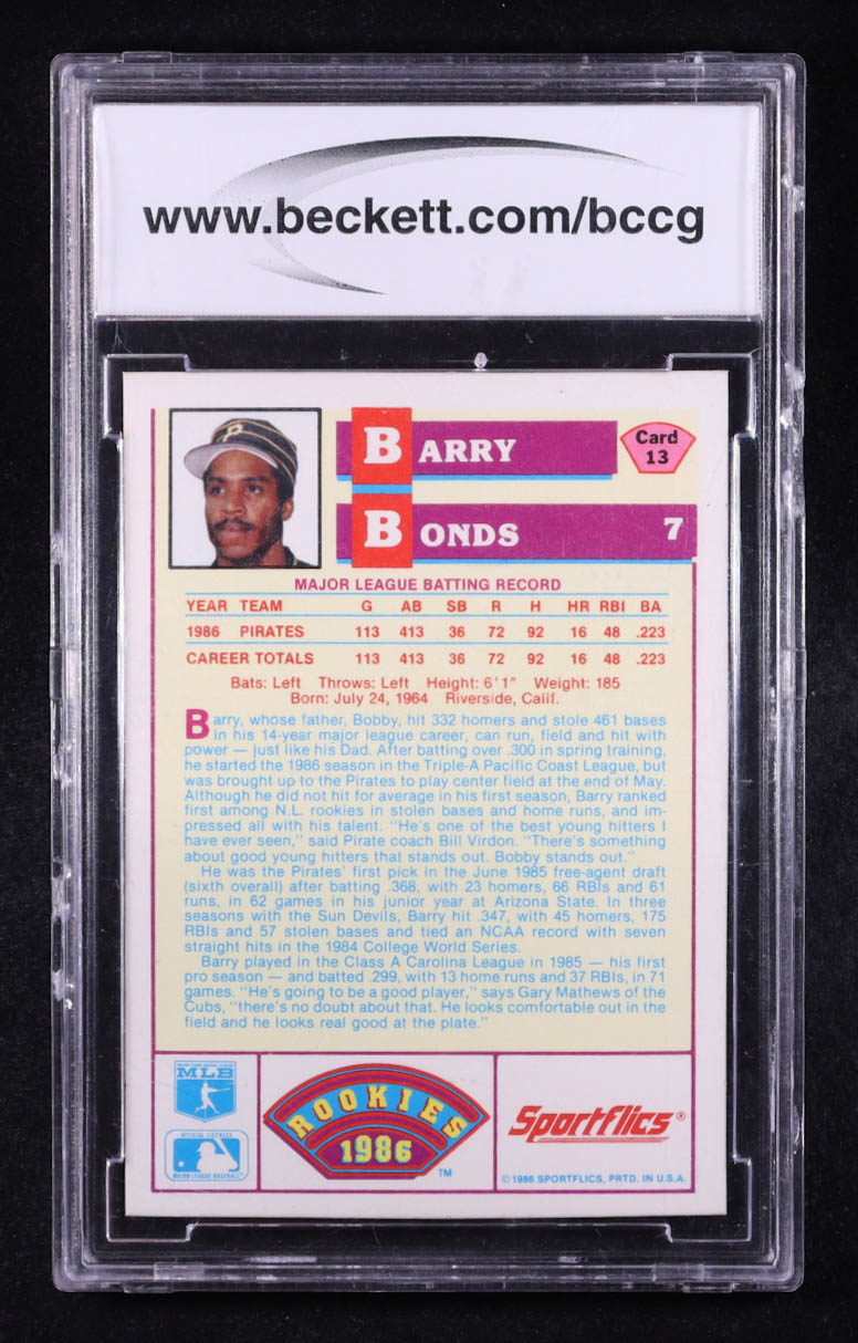 Barry Bonds 1986 Sportflics Rookies #13 RC (BCCG 10) at PristineAuction.com Barry Bonds 1986 Sportflics Rookies #13 RC (BCCG 10) at PristineAuction.com