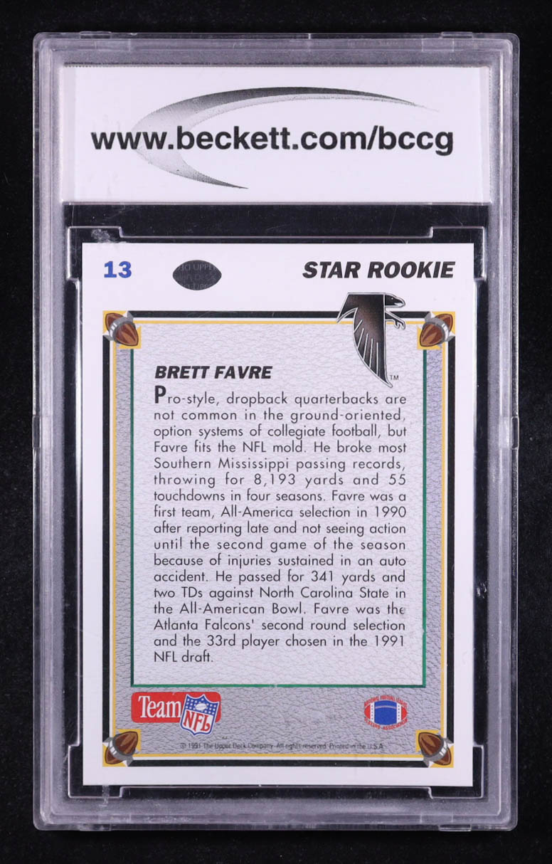 Brett Favre 1991 Upper Deck #13 RC (BCCG 10) at PristineAuction.com Brett Favre 1991 Upper Deck #13 RC (BCCG 10) at PristineAuction.com