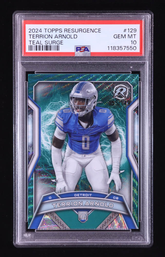 Terrion Arnold 2024 Topps Resurgence Teal Surge #129 #055/149 RC (PSA 10) at PristineAuction.com Terrion Arnold 2024 Topps Resurgence Teal Surge #129 #055/149 RC (PSA 10) at PristineAuction.com