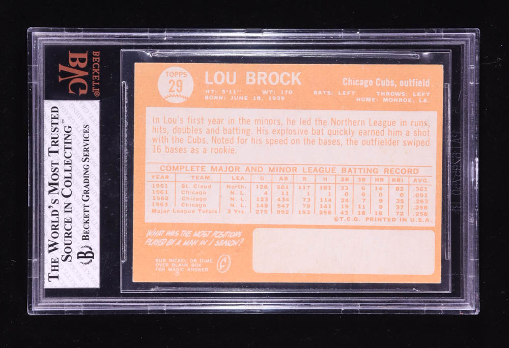 Lou Brock 1964 Topps #29 (BVG 6) at PristineAuction.com Lou Brock 1964 Topps #29 (BVG 6) at PristineAuction.com