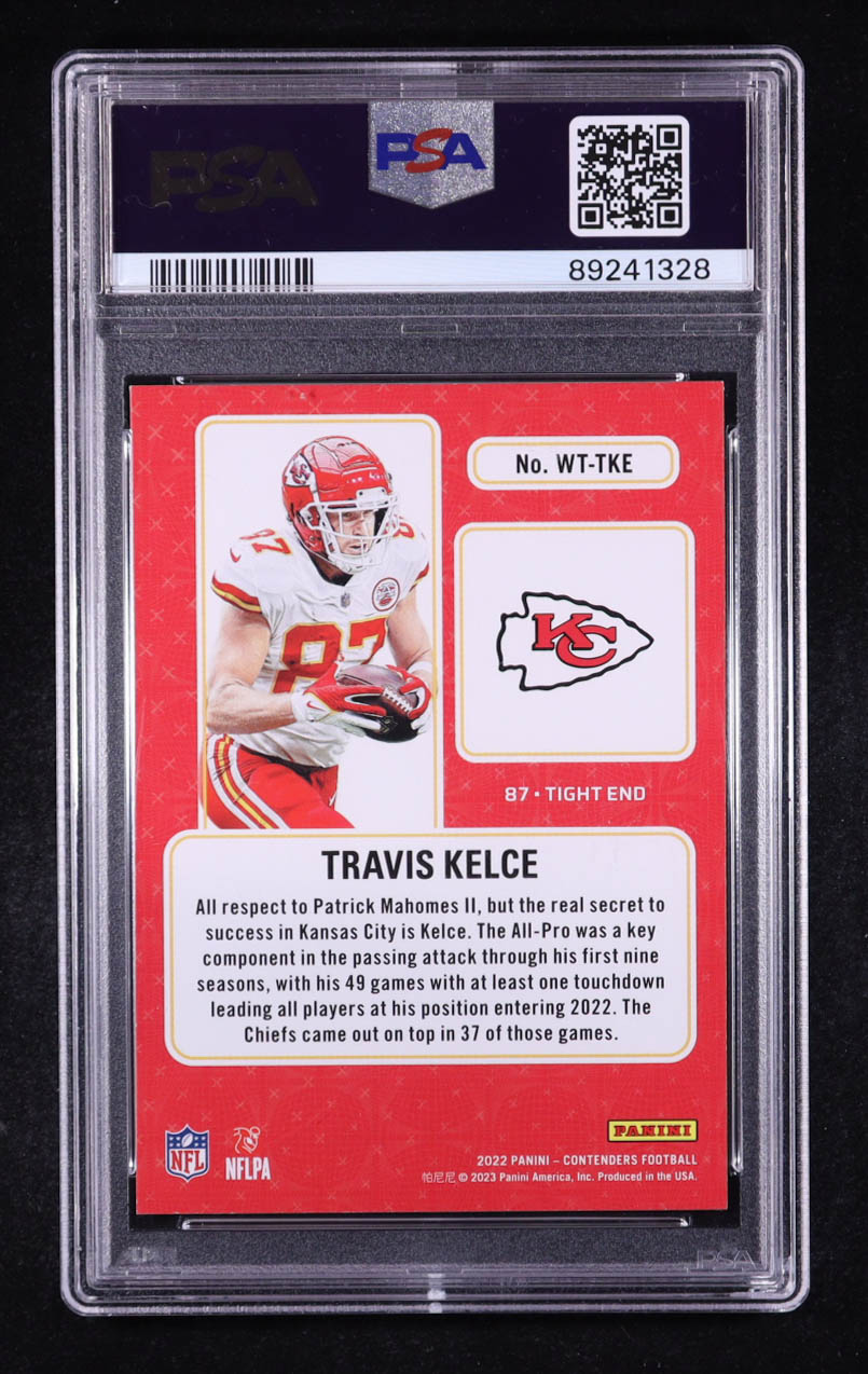 Travis Kelce 2022 Panini Contenders Winning Ticket Emerald #9 (PSA 10) at PristineAuction.com Travis Kelce 2022 Panini Contenders Winning Ticket Emerald #9 (PSA 10) at PristineAuction.com