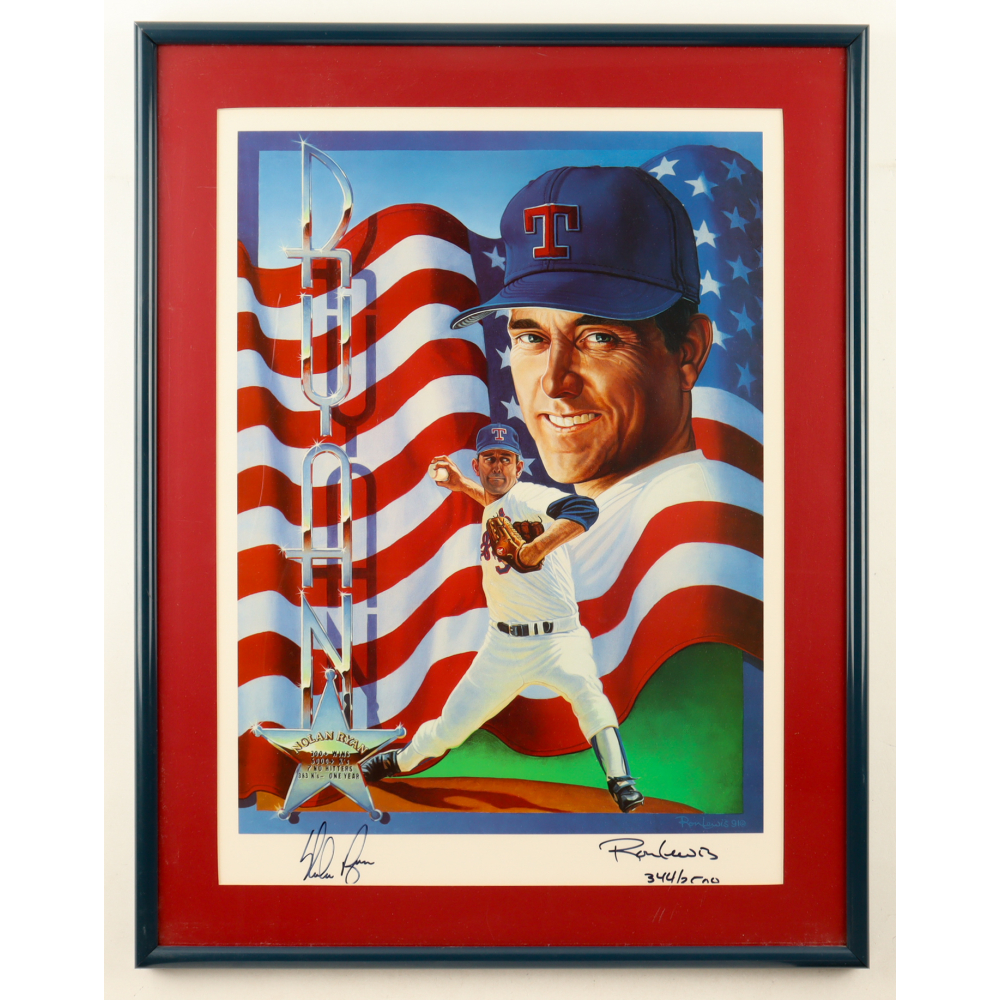 Nolan Ryan Signed LE Rangers Custom Framed Lithograph Print By Ron Lewis (Beckett) at PristineAuction.com