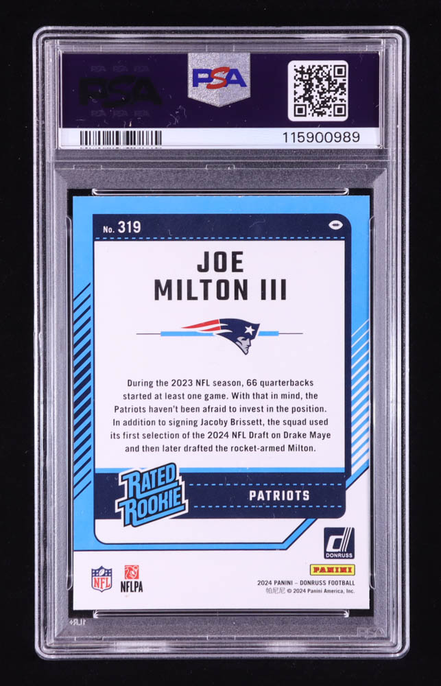 Joe Milton III 2024 Donruss #319 RR RC (PSA 9) at PristineAuction.com Joe Milton III 2024 Donruss #319 RR RC (PSA 9) at PristineAuction.com