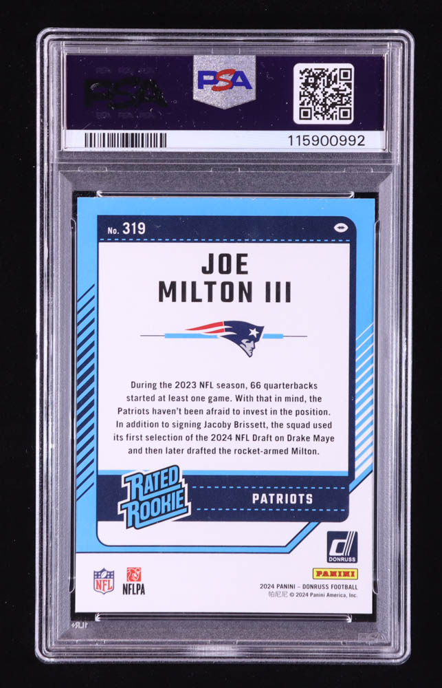 Joe Milton III 2024 Donruss #319 RR RC (PSA 9) at PristineAuction.com Joe Milton III 2024 Donruss #319 RR RC (PSA 9) at PristineAuction.com