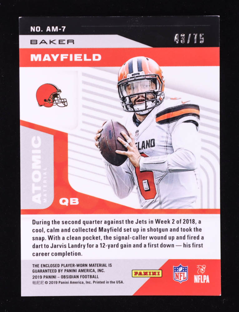 Baker Mayfield 2019 Panini Obsidian Atomic Materials #7 #43/75 at PristineAuction.com Baker Mayfield 2019 Panini Obsidian Atomic Materials #7 #43/75 at PristineAuction.com