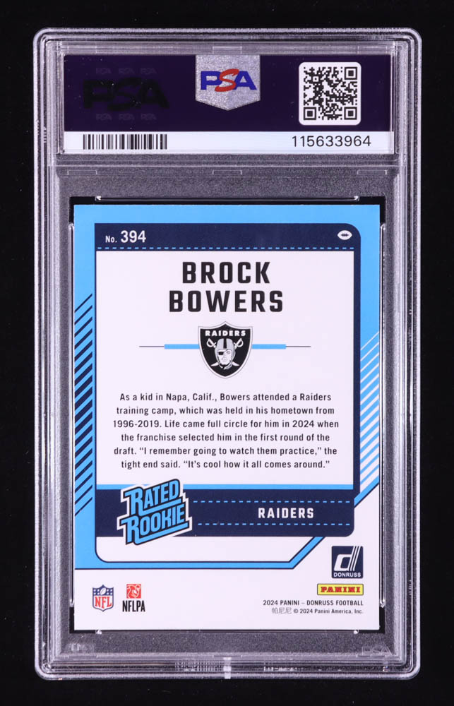 Brock Bowers 2024 Donruss #394 RR RC (PSA 9) at PristineAuction.com Brock Bowers 2024 Donruss #394 RR RC (PSA 9) at PristineAuction.com