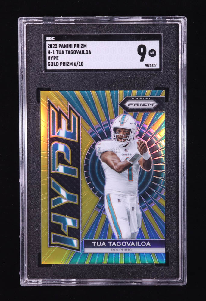 Tua Tagovailoa 2023 Panini Prizm Hype Prizms Gold #1 #06/10 (SGC 9) at PristineAuction.com Tua Tagovailoa 2023 Panini Prizm Hype Prizms Gold #1 #06/10 (SGC 9) at PristineAuction.com