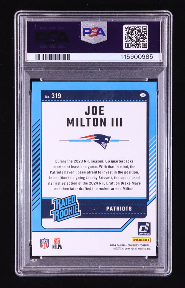 Joe Milton III 2024 Donruss #319 RR RC (PSA 9) at PristineAuction.com Joe Milton III 2024 Donruss #319 RR RC (PSA 9) at PristineAuction.com
