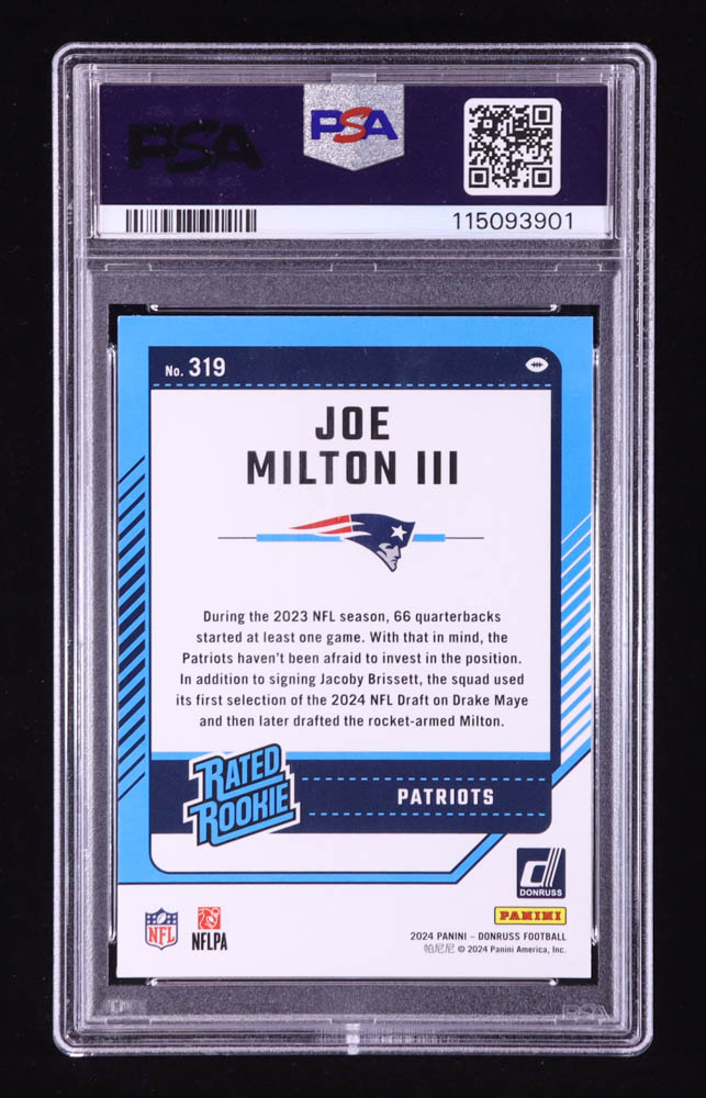 Joe Milton III 2024 Donruss #319 RR RC (PSA 9) at PristineAuction.com Joe Milton III 2024 Donruss #319 RR RC (PSA 9) at PristineAuction.com
