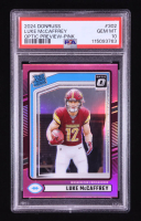 Luke McCaffrey 2024 Donruss Optic Rated Rookies Preview Pink #302 RC (PSA 10) at PristineAuction.com