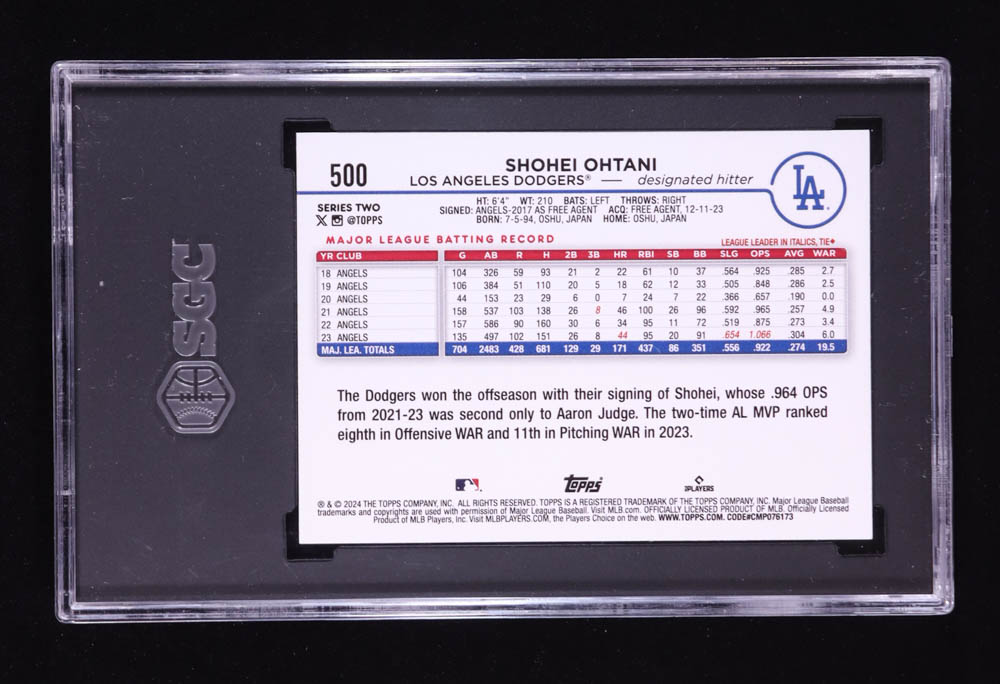 Shohei Ohtani 2024 Topps Rainbow Foil #500 (SGC 10) at PristineAuction.com Shohei Ohtani 2024 Topps Rainbow Foil #500 (SGC 10) at PristineAuction.com