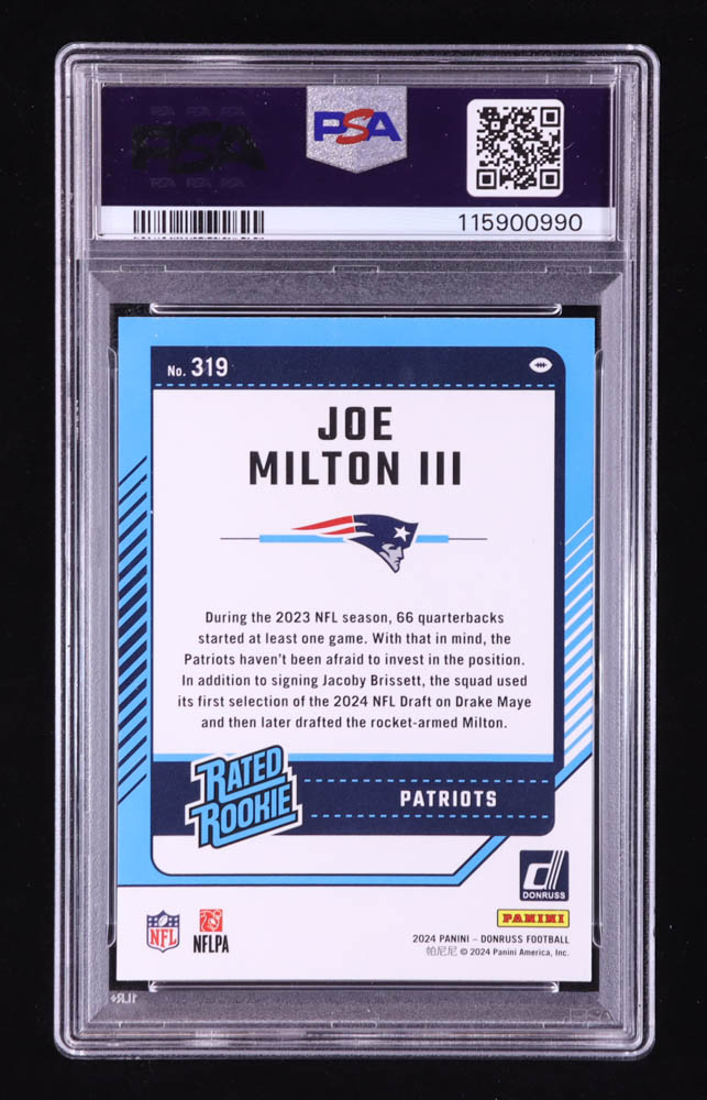 Joe Milton III 2024 Donruss #319 RR RC (PSA 10) at PristineAuction.com Joe Milton III 2024 Donruss #319 RR RC (PSA 10) at PristineAuction.com
