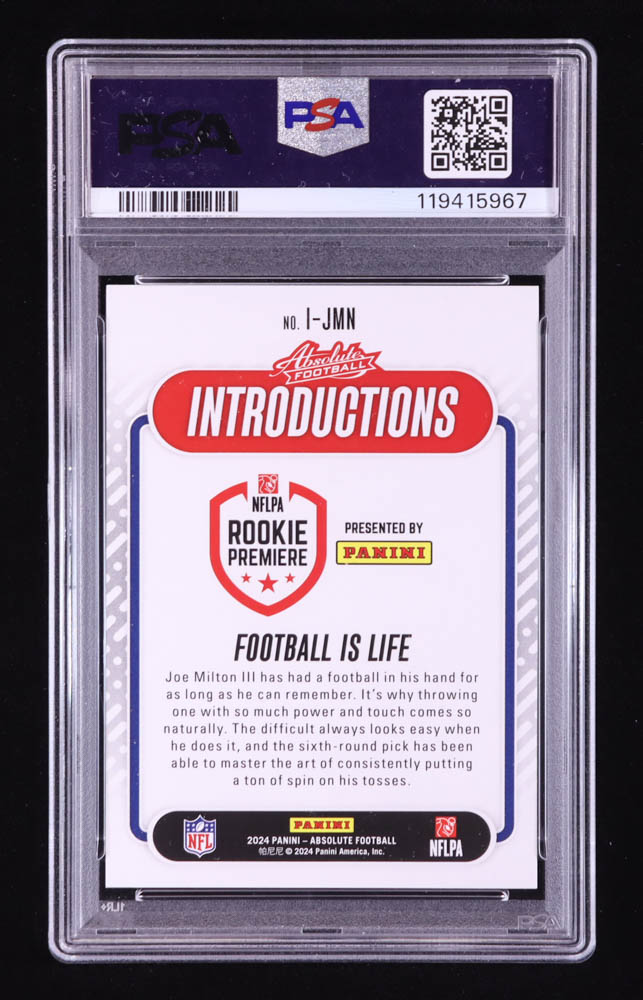 Joe Milton III 2024 Absolute Introductions #17 RC (PSA 10) at PristineAuction.com Joe Milton III 2024 Absolute Introductions #17 RC (PSA 10) at PristineAuction.com