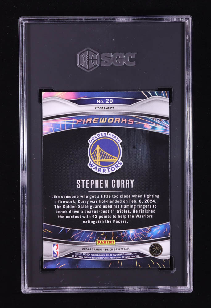 Stephen Curry 2024-25 Panini Prizm Fireworks Prizms Silver #20 (SGC 10) at PristineAuction.com Stephen Curry 2024-25 Panini Prizm Fireworks Prizms Silver #20 (SGC 10) at PristineAuction.com