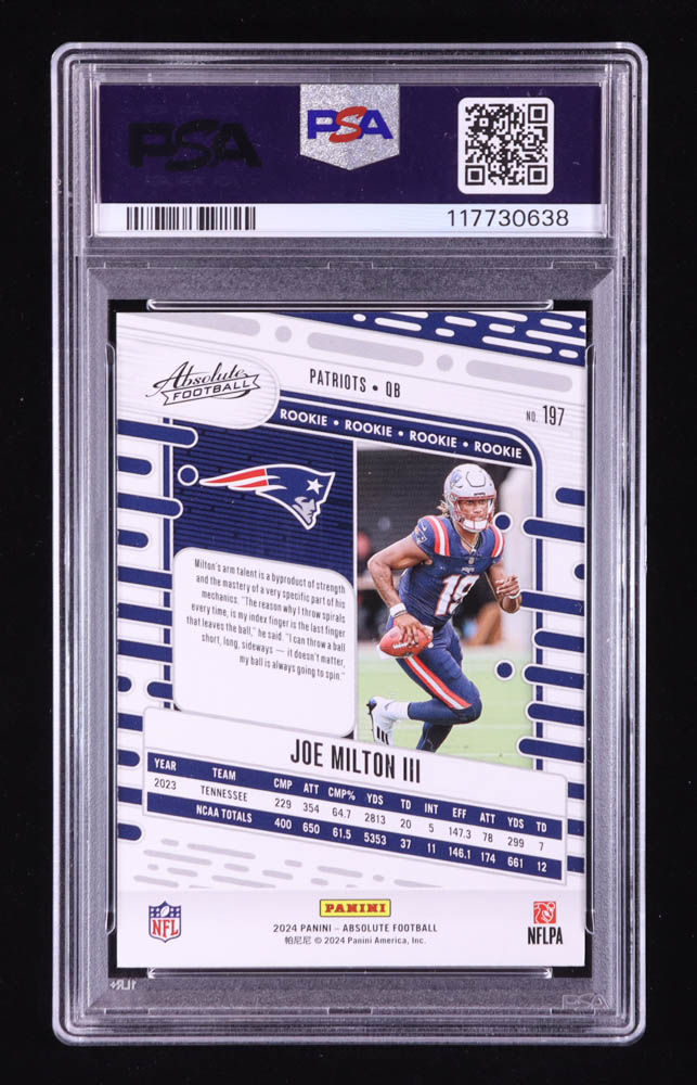 Joe Milton III 2024 Absolute #197 RC (PSA 10) at PristineAuction.com Joe Milton III 2024 Absolute #197 RC (PSA 10) at PristineAuction.com