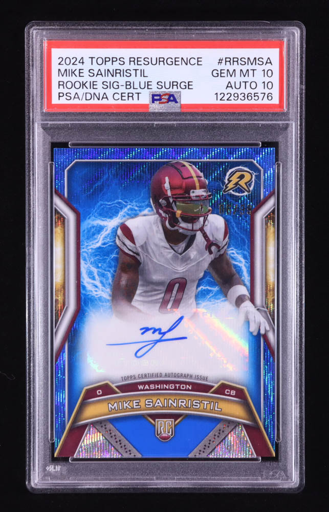 Mike Sainristil 2024 Topps Resurgence Resurgence Rookie Signatures Blue Surge #RRSMSA #06/99 RC (PSA 10 | Auto 10) at PristineAuction.com Mike Sainristil 2024 Topps Resurgence Resurgence Rookie Signatures Blue Surge #RRSMSA #06/99 RC (PSA 10 | Auto 10) at PristineAuction.com