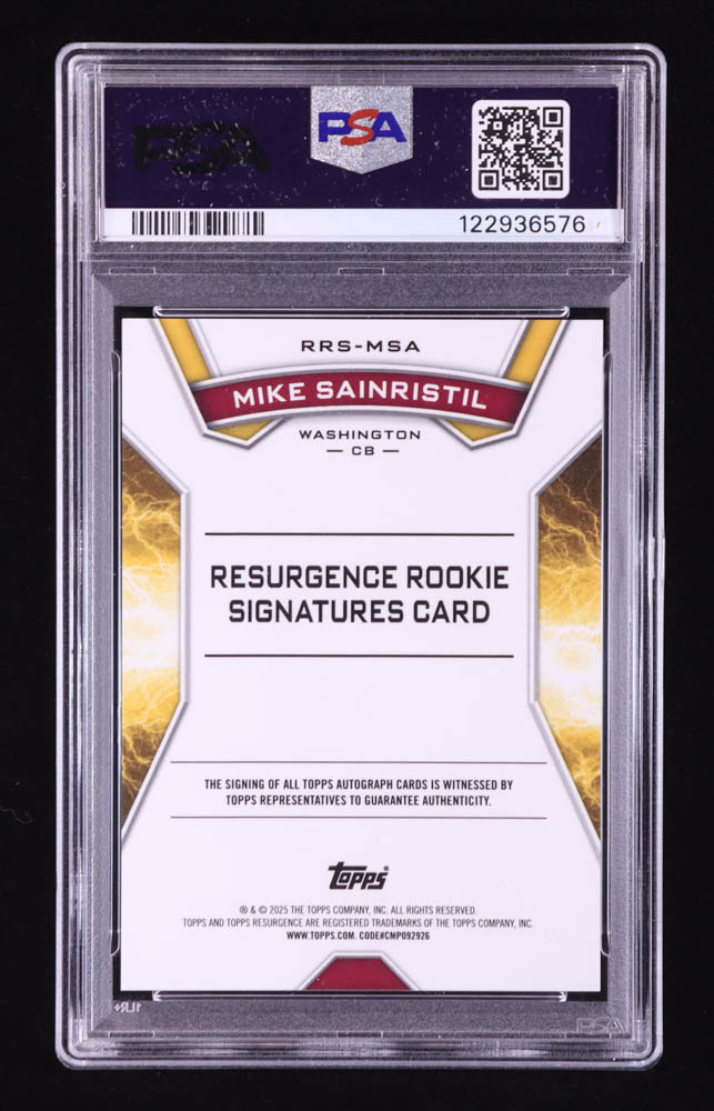 Mike Sainristil 2024 Topps Resurgence Resurgence Rookie Signatures Blue Surge #RRSMSA #06/99 RC (PSA 10 | Auto 10) at PristineAuction.com Mike Sainristil 2024 Topps Resurgence Resurgence Rookie Signatures Blue Surge #RRSMSA #06/99 RC (PSA 10 | Auto 10) at PristineAuction.com
