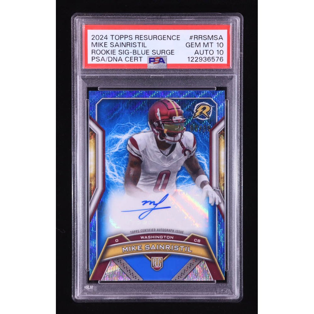 Mike Sainristil 2024 Topps Resurgence Resurgence Rookie Signatures Blue Surge #RRSMSA #06/99 RC (PSA 10 | Auto 10) at PristineAuction.com