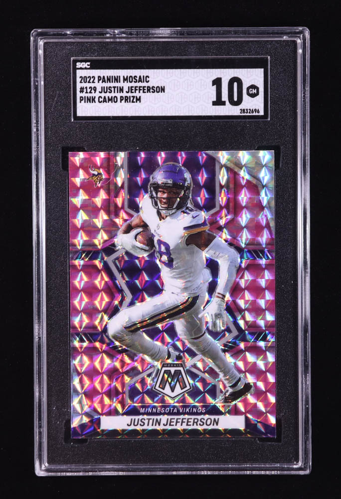 Justin Jefferson 2022 Panini Mosaic Mosaic Camo Pink #129 (SGC 10) at PristineAuction.com Justin Jefferson 2022 Panini Mosaic Mosaic Camo Pink #129 (SGC 10) at PristineAuction.com