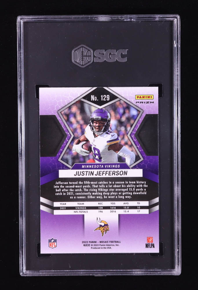 Justin Jefferson 2022 Panini Mosaic Mosaic Camo Pink #129 (SGC 10) at PristineAuction.com Justin Jefferson 2022 Panini Mosaic Mosaic Camo Pink #129 (SGC 10) at PristineAuction.com